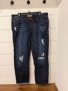 Dear John Dark Blue Straight Jeans with Distressed Rips size 32